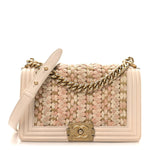 Braided Tweed Lambskin Medium Boy Flap Pink