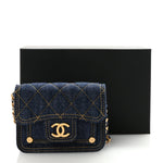 Denim Quilted Double You Card Holder On Chain Blue