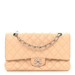 Caviar Quilted Medium Double Flap Beige