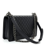 Goatskin Quilted Patent New Medium Duo Boy Flap Black