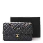 Iridescent Lambskin Quilted Medium Double Flap Black