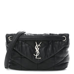 Lambskin Quilted Small Loulou Puffer Monogram Chain Satchel Black