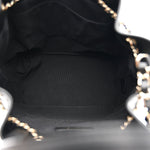Calfskin Stitched Chain Top Handle Bucket Bag Black