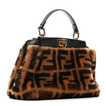 Shearling Nappa Macro FF 1974 Mini Peekaboo Iconic Satchel Tobacco Black