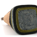 Suede Raffia Striped Mini Pebble Bucket Bag Brown