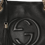 Pebbled Calfskin Medium Soho Chain Shoulder Bag Black