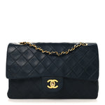 Lambskin Quilted Medium Double Flap Navy