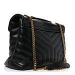 Calfskin Y Quilted Monogram Medium Loulou Chain Satchel Black