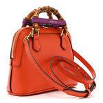 Textured Dollar Calfskin Mini Diana Dome Tote Bag Deep Orange Spicy Cyclamin