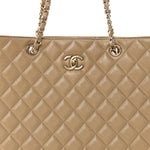 Caviar Quilted Large Shopping Tote Dark Beige