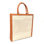 Canvas Calfskin Logo Print Vertical Cabas Natural Tan