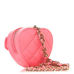 Lambskin Quilted CC In Love Heart Coin Purse With Chain  Pink