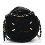 Caviar Quilted Round Filigree Crossbody Black