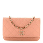 Caviar Quilted Perforated Metal CC Wallet On Chain WOC Beige