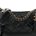 Patent Goatskin Quilted Small Gabrielle Hobo Black