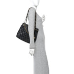 Shiny Calfskin Quilted Fancy Jewel Tote Bag Black