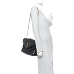 Calfskin Y Quilted Monogram Medium Loulou Chain Satchel Black