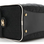 Braided Raffia Calfskin Small Chanel 25 Handbag Black White