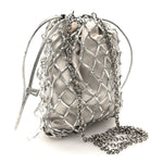Satin Crystal Net Chain Bag Silver