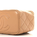 Lambskin Quilted Pearl Crush Small Vanity Case With Chain Beige