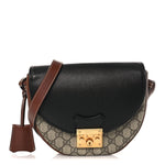 GG Supreme Monogram Calfskin Small Padlock Messenger Shoulder Bag Beige Black Cuir