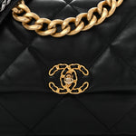 Shiny Goatskin Quilted Large Chanel 19 Flap Black