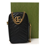 Calfskin Matelasse Mini GG Marmont Crossbody Bag Black