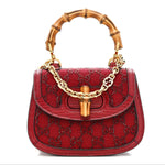 Moire Fabric Calfskin Rhinestone Monogram Monochrome Lizard Embossed Mini Bamboo 1947 Top Handle Chain Bag Red