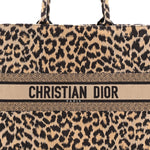 Canvas Mizza Embroidered Large Leopard Book Tote Beige