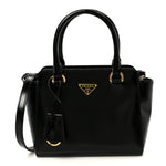 Brushed Calfskin Mini Zippered Crossbody Tote Black