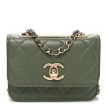 Lambskin Quilted Trendy CC Card Holder On Chain Green