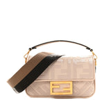Canvas Vitello King Bi-Color Strap FF Embroidered Mini Baguette Poudre