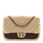 Shearling Lambskin Quilted Furry Coco Flap Dark Brown Beige