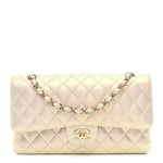 Iridescent Lambskin Quilted Medium Double Flap Ivory