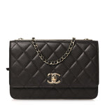 Lambskin Quilted Trendy CC Wallet On Chain WOC Dark Brown