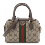 GG Supreme Monogram Textured Dollar Calfskin Web Mini Ophidia Top Handle Bag Beige Ebony New Acero