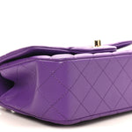 Lambskin Quilted Mini Top Handle Rectangular Flap Dark Purple