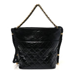 Crumpled Calfskin En Vogue Rope Hobo Bag Black
