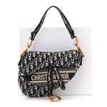 Oblique Embroidered Saddle Bag Blue