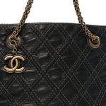 Calfskin Quilted Stitch Triptych Tote Black