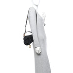 Grained Calfskin Mini Saddle Bag With Strap Black