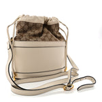 Monogram Textured Calfskin Horsebit 1955 Drawstring Bucket Bag Beige Mystic White