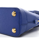 Signature Grained Calfskin Logo XXS Ville Top Handle Bag Bleu Roi White