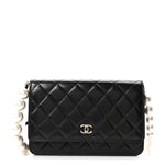 Calfskin Quilted Maxi Pearl Wallet On Chain WOC Black