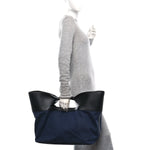 Calfskin Denim Large The Bow Bag Blue Black