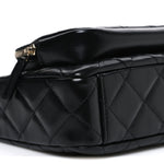Shiny Crumpled Lambskin Quilted Small Preppy Pocket Clutch With Chain Black