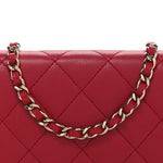 Lambskin Quilted Wallet On Chain WOC Dark Pink
