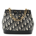 Oblique Drawstring Chain Bucket Bag Blue