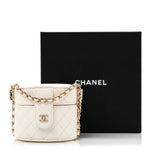 Lambskin Quilted Round Mini Vanity Case With Chain White