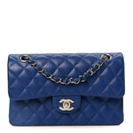 Caviar Quilted Small Double Flap Blue